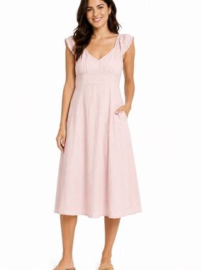 Old Navy Blush Pink Midi Dress with Smocked Back Size Medium Petite